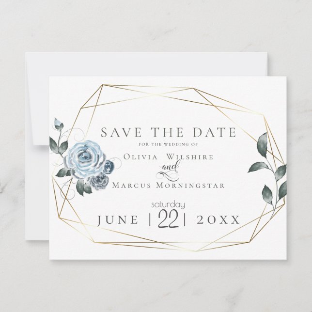 Save The Date | Aquarellfarben, blau, floralblau (Vorderseite)