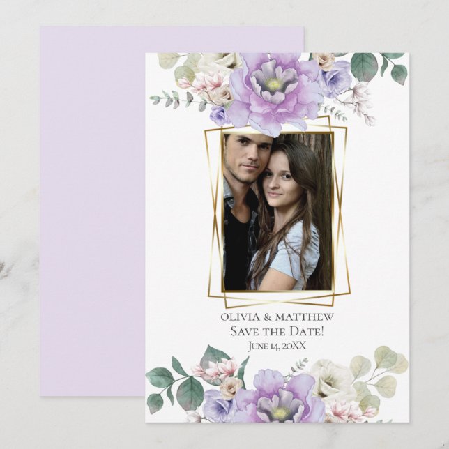 Save The Date | Aquarelllavender Peony Floral Einladung (Vorne/Hinten)