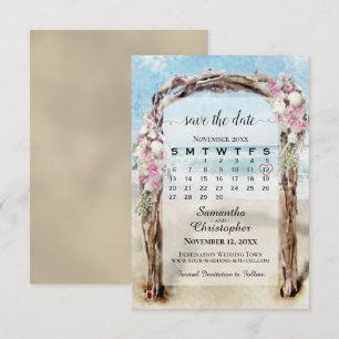Save The Date Arbor de plage en bois flotté floral rose Calendri