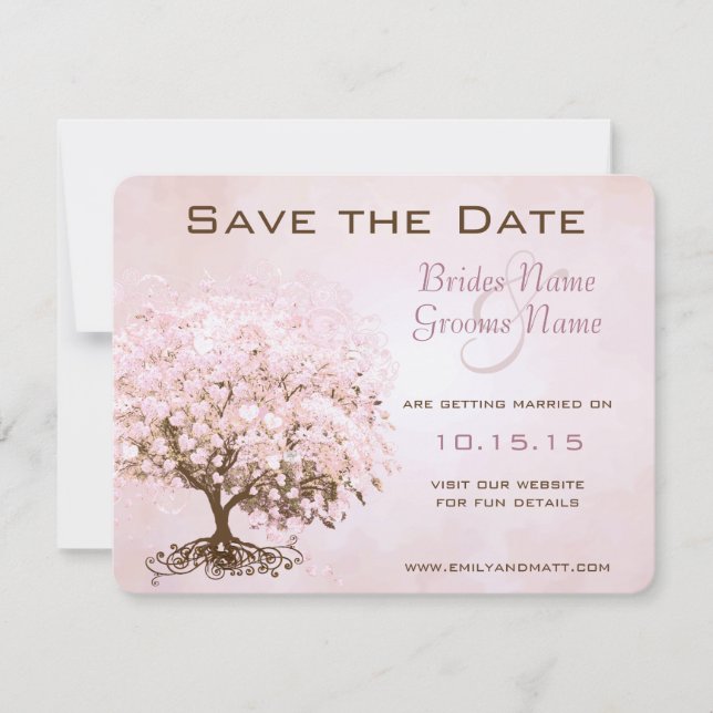 Save The Date Arbre à cœur rose Enregistrement de mariage à veni (Devant)