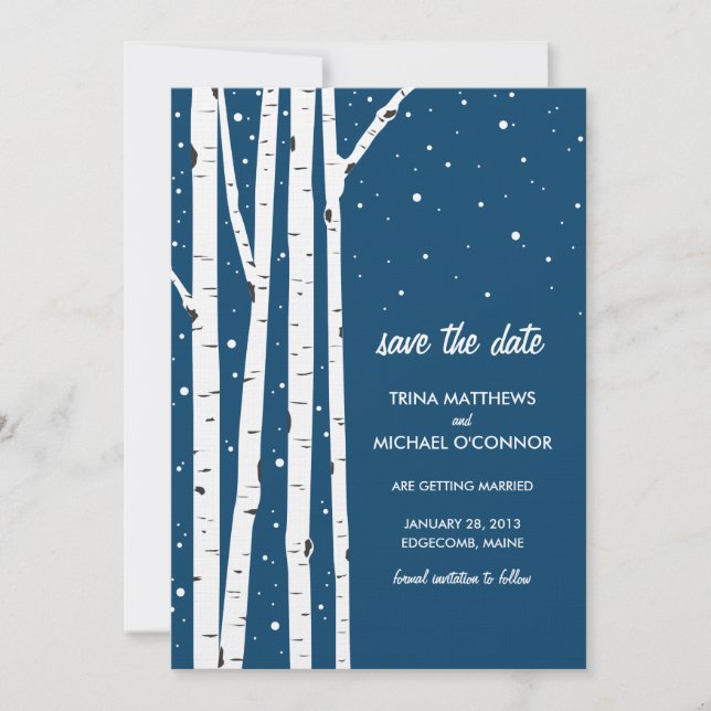 Save The Date Arbre de bouleau et neige, Sauvegarder la date (Devant)