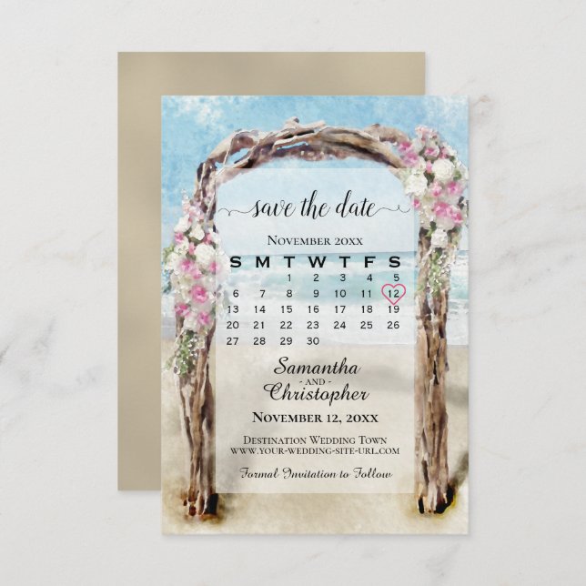 Save The Date Arbre de mariage de plage en bois flotté floral ro (Devant / Derrière)