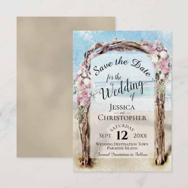 Save The Date Arbre de mariage rustique en bois flotté avec fleu (Devant / Derrière)