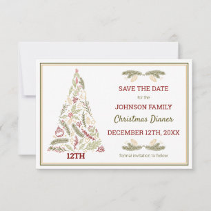 Save The Date Arbre de Noël Rustique Rouge Vert Or Festif