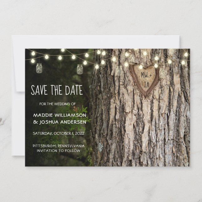 Save The Date Arbre Rustique Photo Enregistrer La Date | LUMIÈRE (Devant)