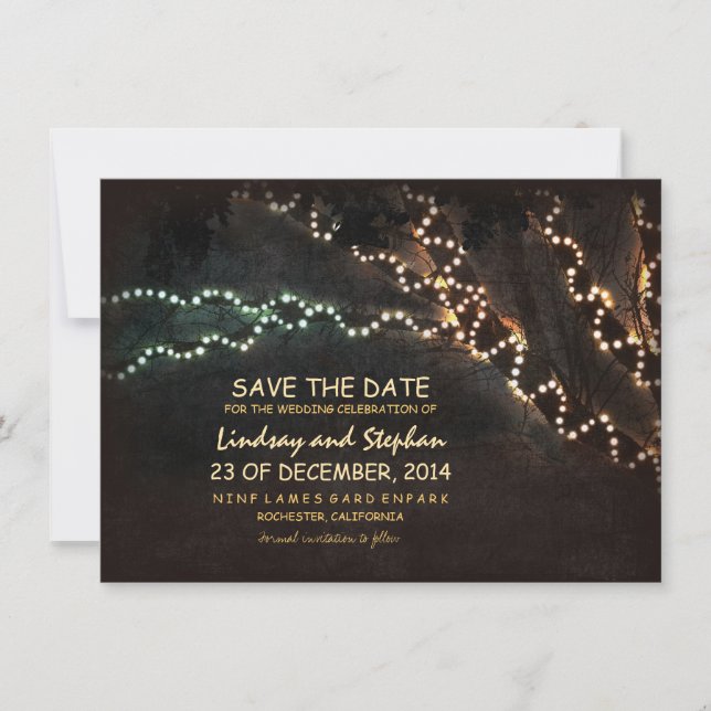 Save The Date Arbres & chaîne de lumières rustique enregistrer l (Devant)
