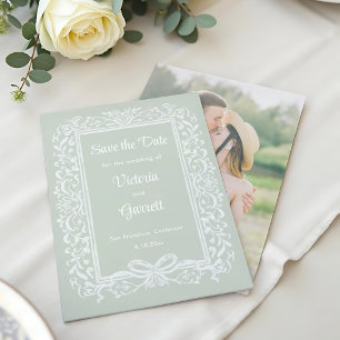 Save The Date Arc à main levée vintage sur fond de sauge