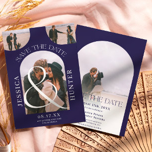 Save The Date Arc boho moderne 4 photos mariage marine bleu