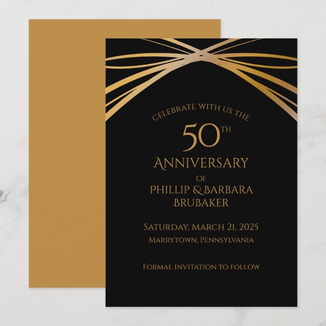 Save The Date Arc élégant Golden 50e anniversaire Enregistrer la (Devant / Derrière)