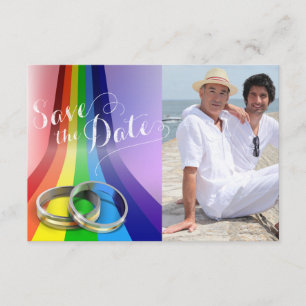 Save The Date Arc-en-ciel gai et anneaux épousant des économies