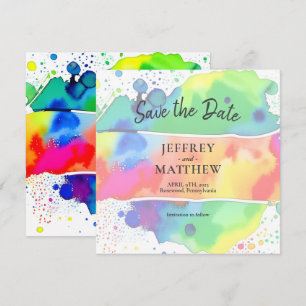 Save The Date Arc en ciel LGBT Gay Lesbian Aquarelle Enregistrer