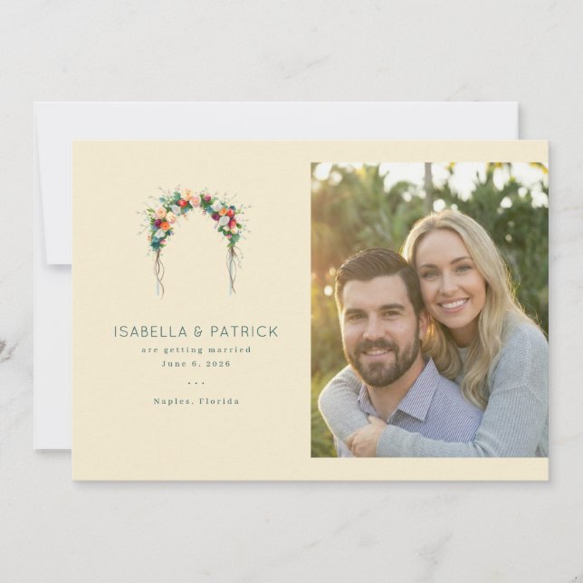 Save The Date Arc floral beige joyeux (Devant)