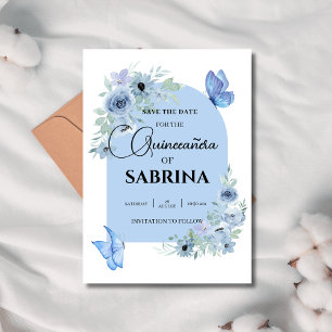 Save The Date Arc Quinceanera Floral Baby papillons Bleu papillo