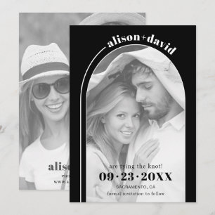 Save The Date Arche blanche moderne et photo mariage noir