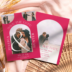 Save The Date Arche boho moderne 4 photos mariage magenta