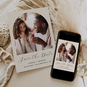 Save The Date Arche de photo Boho minimal script beige