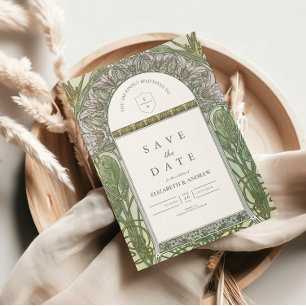 Save The Date Arche en feuilles d'olive Art Nouveau mariage