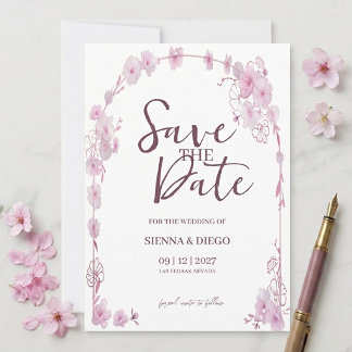 Save The Date Arche florale d'orchidée rose Élégant mariage mode