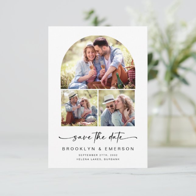 Save The Date Arche moderne | 3 Photos Mariage Enregistrer La Da (Debout devant)