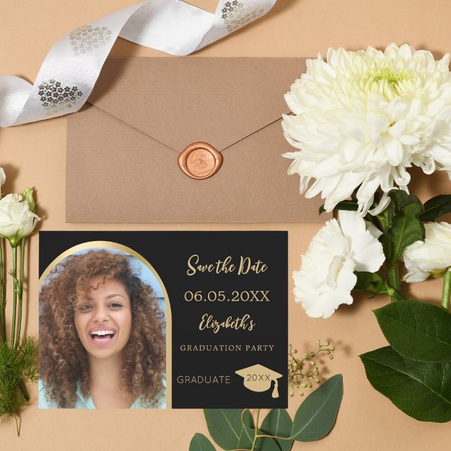 Save The Date Arche photo moderne en or noir Parti de graduation (Créateur téléchargé)