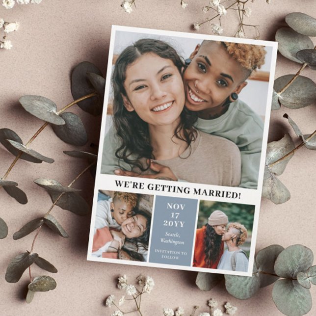 Save The Date Ardoise Bleu 3 Photo Collage moderne Enregistrer l (Créateur téléchargé)