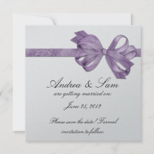 Save The Date Argent avec Bow violet Enregistrer la date