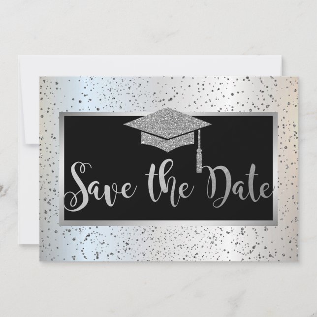 Save The Date Argent Graduation Cap, Confetti Enregistrer La Dat (Devant)