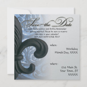 Save The Date argent/marine "fleur de lis en fer" Enregistrer la