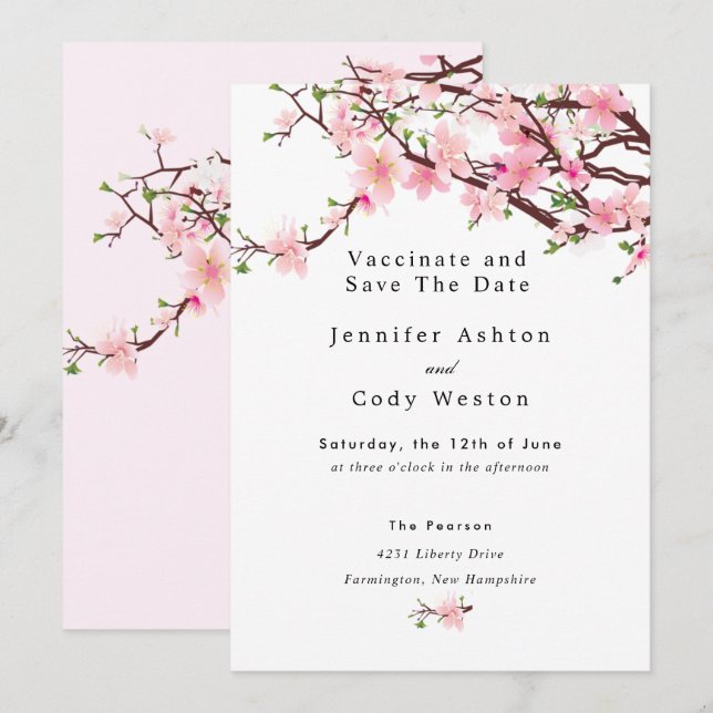 Save The Date Arrêter la quarantaine Vaccinant Cherry Blossom Ma (Devant / Derrière)
