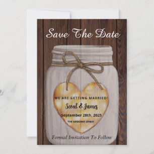 Save The Date Arrière - plan en bois avec Coeur Mason Jar