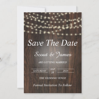 Save The Date Arrière - plan en bois avec lumières élégantes