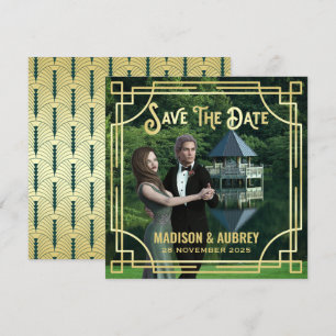 Save The Date Art Déco Ajouter votre photo Elegant Gold Enregist