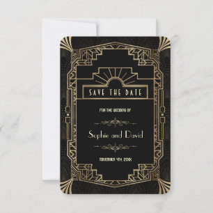 Save The Date Art Deco Black Gatsby 1920s