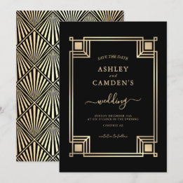 Save The Date Art Deco Elegant Gold Frame Wedding