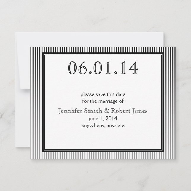 Save The Date Art Déco élégant noir et blanc Enregistrer la date (Devant)