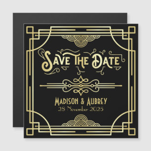 Save the Date Art Deco Gatsby Glamour Gold Black Magneteinladung