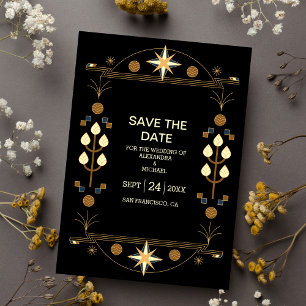 Save The Date Art déco moderne Mariage noir et or