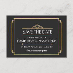 Save the Date Art Deco Wedding Party Gold Einladun