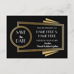 Save the Date Art Deco Wedding Party Gold Einladun