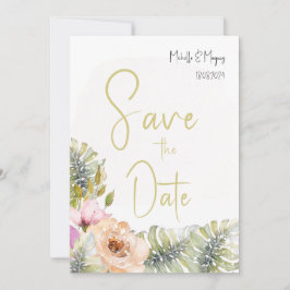 Save The Date Art floral aquarelle boho Monstera tropical