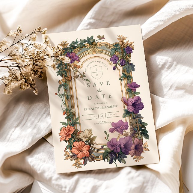 Save The Date Art Nouveau Arc d'or Mariage Floral (Créateur téléchargé)