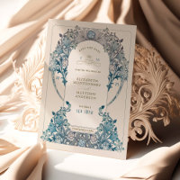 Save the Date Art Nouveau Dusty Blue W Morris