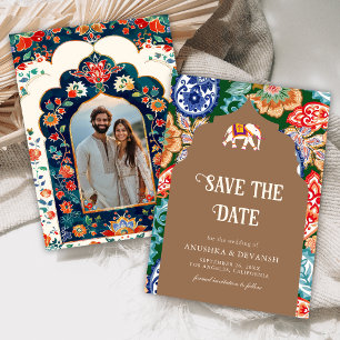 Save The Date Art populaire indien Elephant Mariage beige