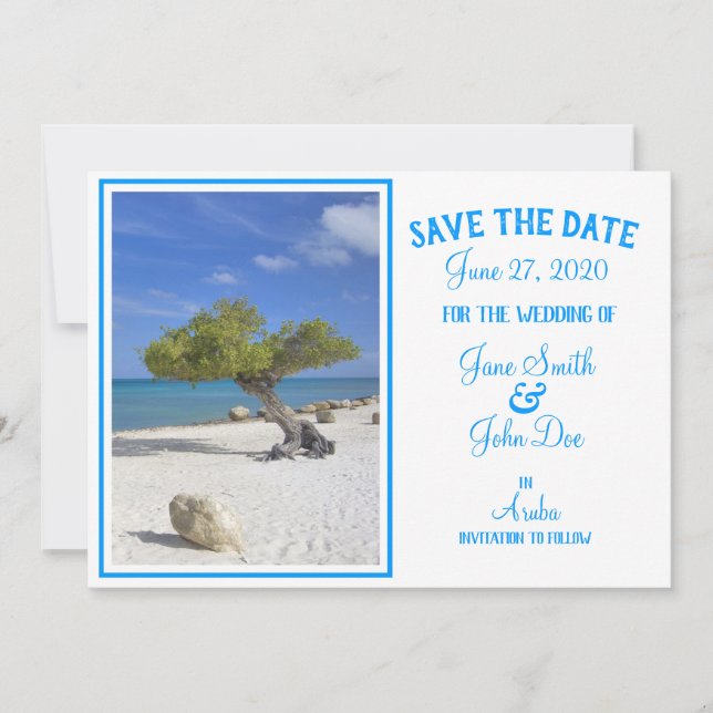 Save The Date Aruba Destination Mariage Bleu Divi Tree (Devant)