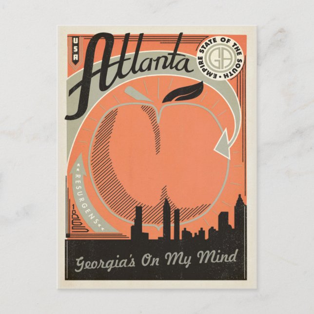 Save The Date | Atlanta, GA Ankündigungspostkarte (Vorderseite)