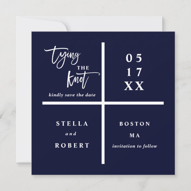 Save The Date Attacher le noeud | Photo Mariage moderne bleu (Devant)