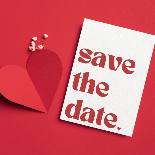 Save The Date Audacieuse Typographie Rouge Unique Moderne Photo  (Créateur téléchargé)