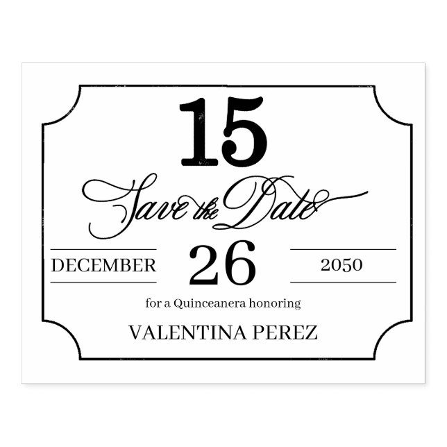 Save the Date auf Englisch für Quinceanera Gummistempel (Prägung)