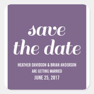 Save the Date Aufkleber, Lila Quadratischer Aufkleber