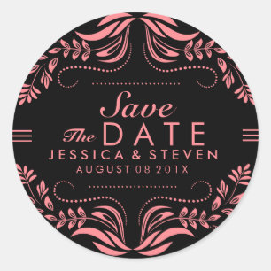 Save the Date Aufkleber mit schwarz-rosa Spitzen